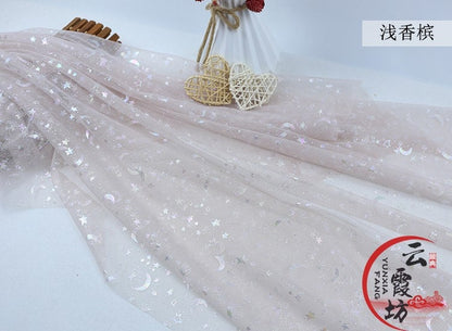 Symphony Foil Star and Moon Mesh Fabric, Wedding Costume, Cosplay (59" Wide)
