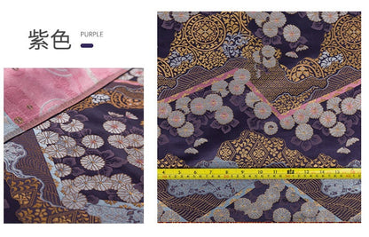 Tissu brocart doré tissé Nishijin : Soie jacquard chrysanthème (29,5"/59"L)