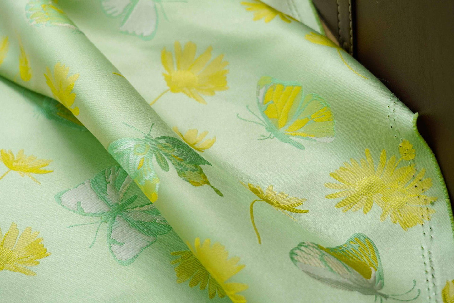 Butterfly Nishijin Fabric: Grass Green Upholstery, Costume, & DIY - 59"W