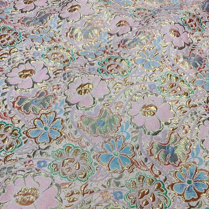 Tissu jacquard floral à fil doré : texture 3D, largeur 140 cm (55 po), vendu au mètre