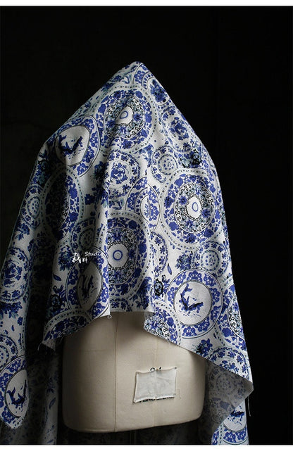 Handmade Linen Cotton Fabric: Floral Print DIY Material, 59" Wide