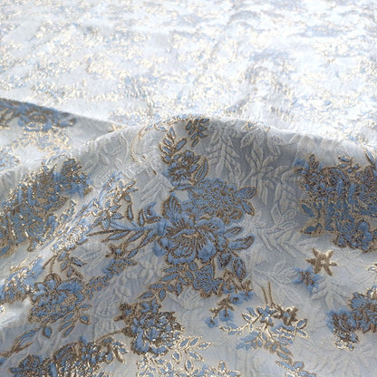 Gold Thread Floral Jacquard Fabric: 3D Texture Designer Sewing Material