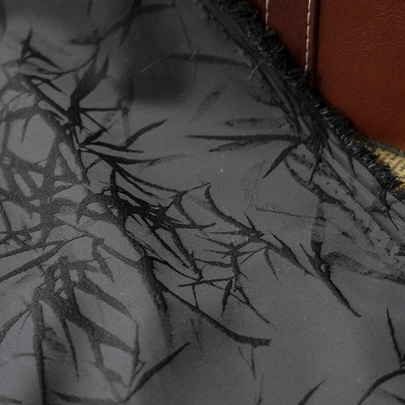 Black Bamboo Damask Brocade Fabric: 55"W Polyester Rayon Blend