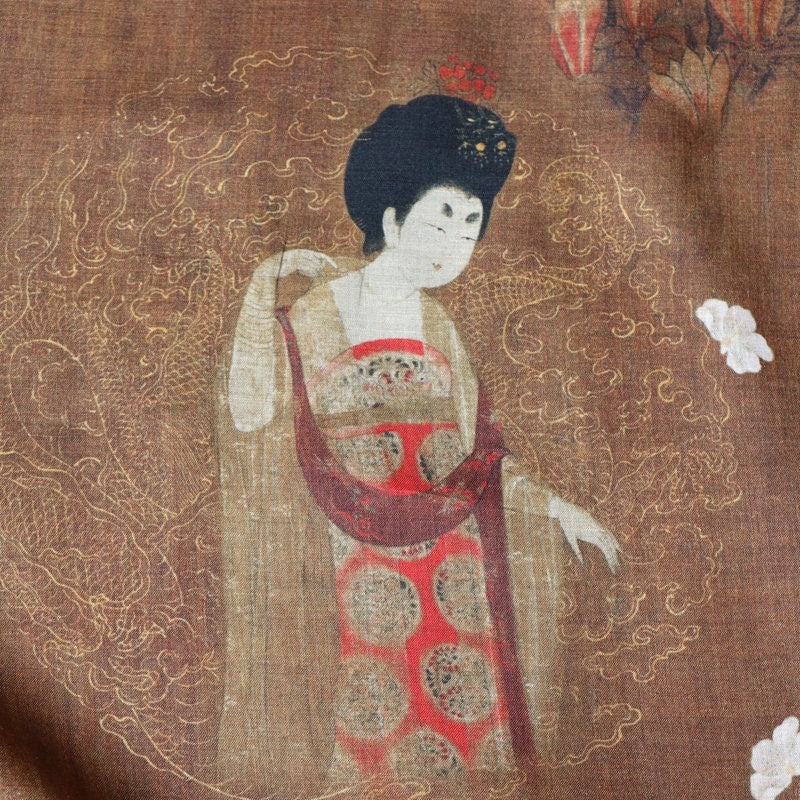Linen Fabric: Tang Dynasty Ladies with Hairpins, Antique Style (55"W)