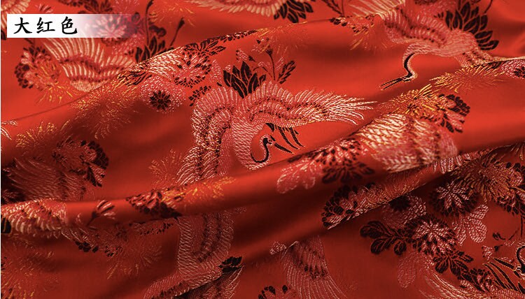 Crane Damask Jacquard Satin Fabric - 59"W Silk Rayon Blend