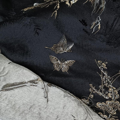 Black Butterfly Brocade Fabric: 55"W Cheongsam Qipao Sewing Material