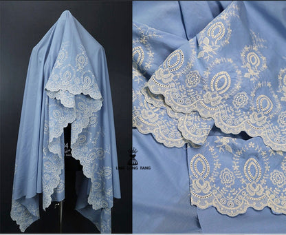 Floral Embroidery Cotton Fabric: Bilateral Lace Edge, 50" Wide