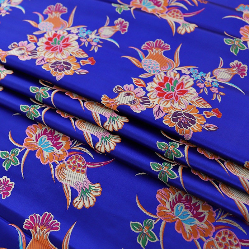 Floral Jacquard Brocade Fabric: Chinese Mongolian Gown Robe, 29.5" Wide