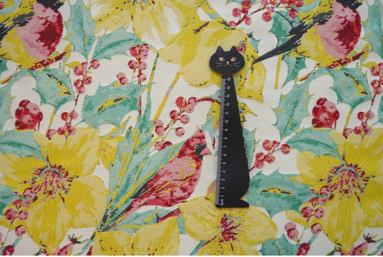 Floral Bird Jacquard Fabric: Bright Upholstery, Costume & Decor - 57"