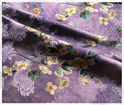 Purple Mist Jacquard Xiangyun Rayon Silk Fabric ��� Handwoven Floral Brocade for Dress, Gown, Wedding, Craft, DIY Sewi"W