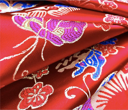 Tissu brocart papillon : jacquard satin rouge, tissu pour robes d'enfants