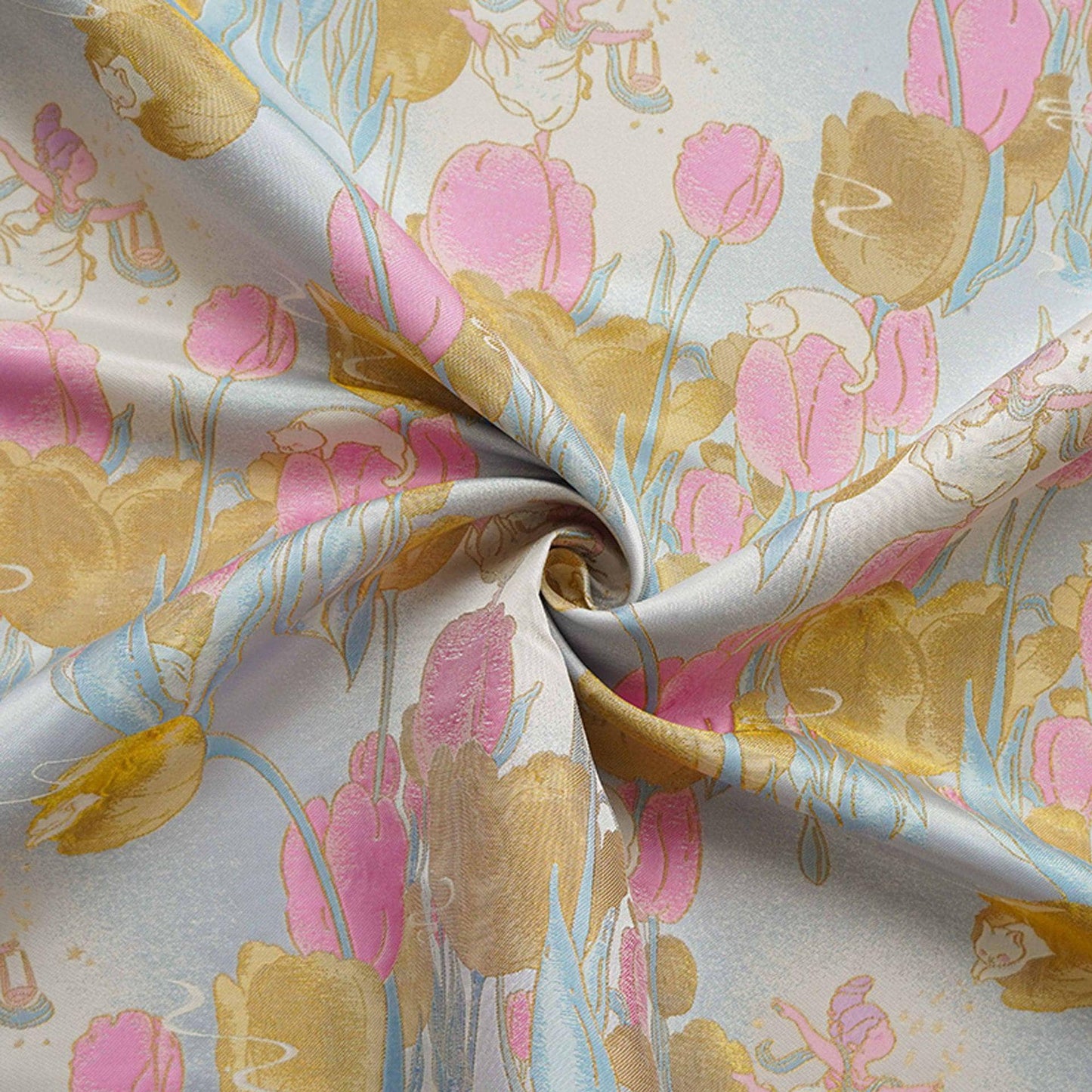 Gold Tulip Jacquard Fabric: 59"W Upholstery & Drapery