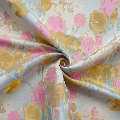 Gold Tulip Jacquard Fabric: 59"W Upholstery & Drapery