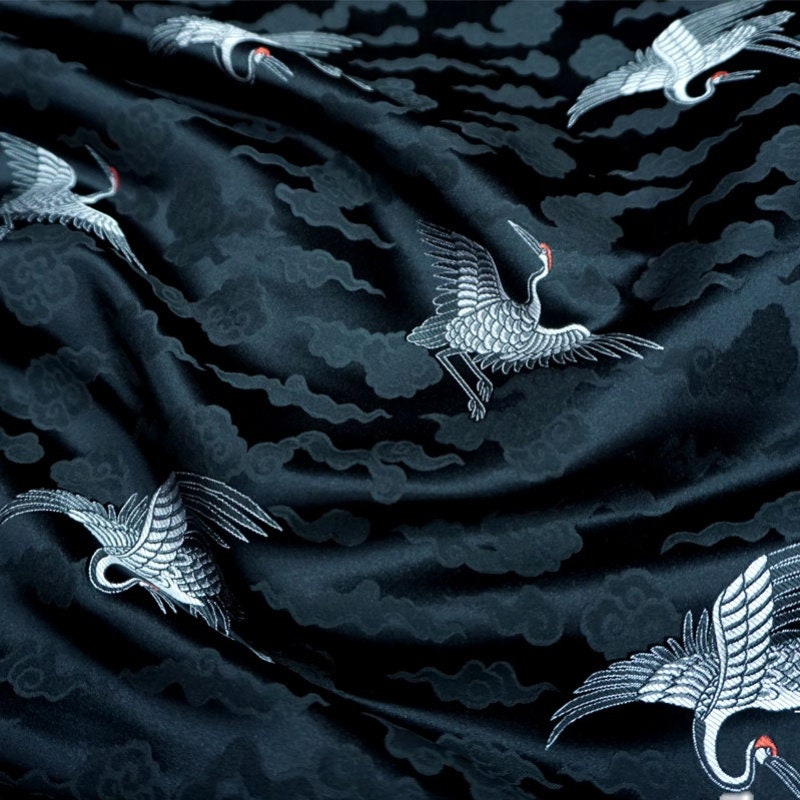 Crane Brocade Fabric: Colorful Silk Rayon Blend, Cheongsam Qipao Material