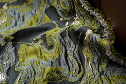 Gold Thread Jacquard Fabric: Green 3D Designer Upholstery, Costume & Sewing - 54"W