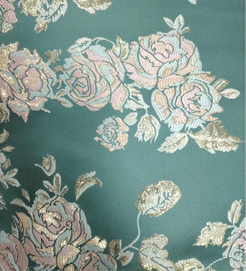 Floral Brocade Fabric: Gold Thread Cheongsam Qipao Material (59"W)