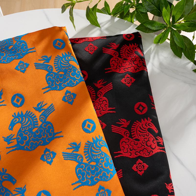 Bronze Dragon Boat Jacquard Fabric: Vintage Chinese Style, 59" Wide