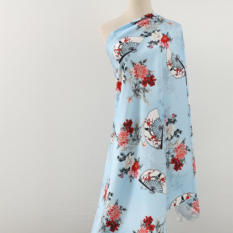 Floral Fan Print Satin Fabric: 59"W Sewing, Upholstery, Costume