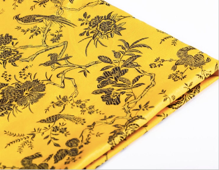 Red Brocade Fabric: Bird Peony Jacquard, Cheongsam Sewing Material (29.5" W)