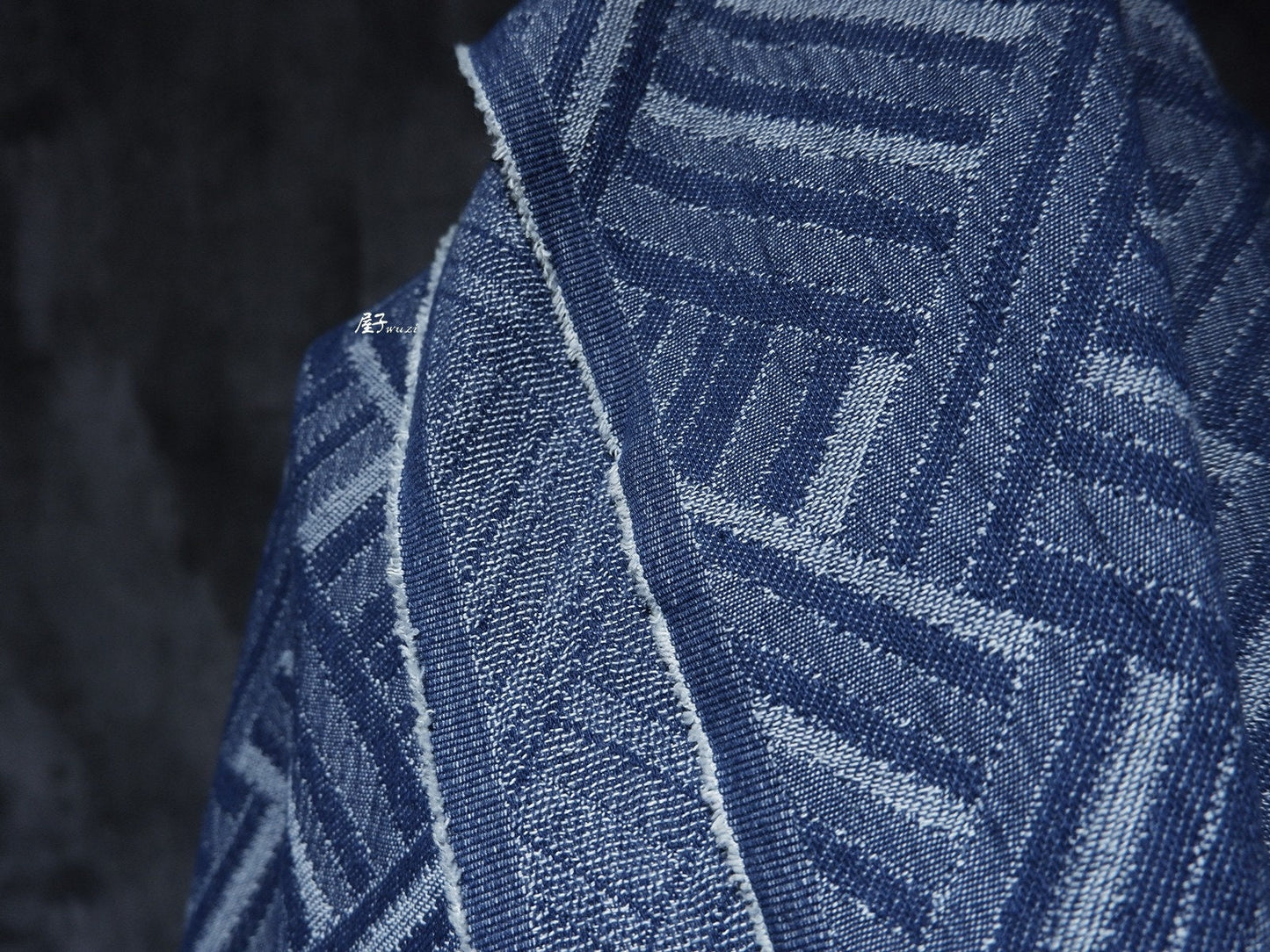 Jacquard Woven Cotton Fabric: 3D Denim Look, Bamboo Pattern, 63" Wide