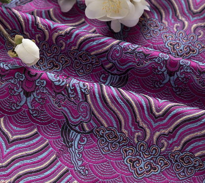 Tissu brocart jacquard à motif vagues océaniques : mélange de rayonne et de soie de 150 cm de large