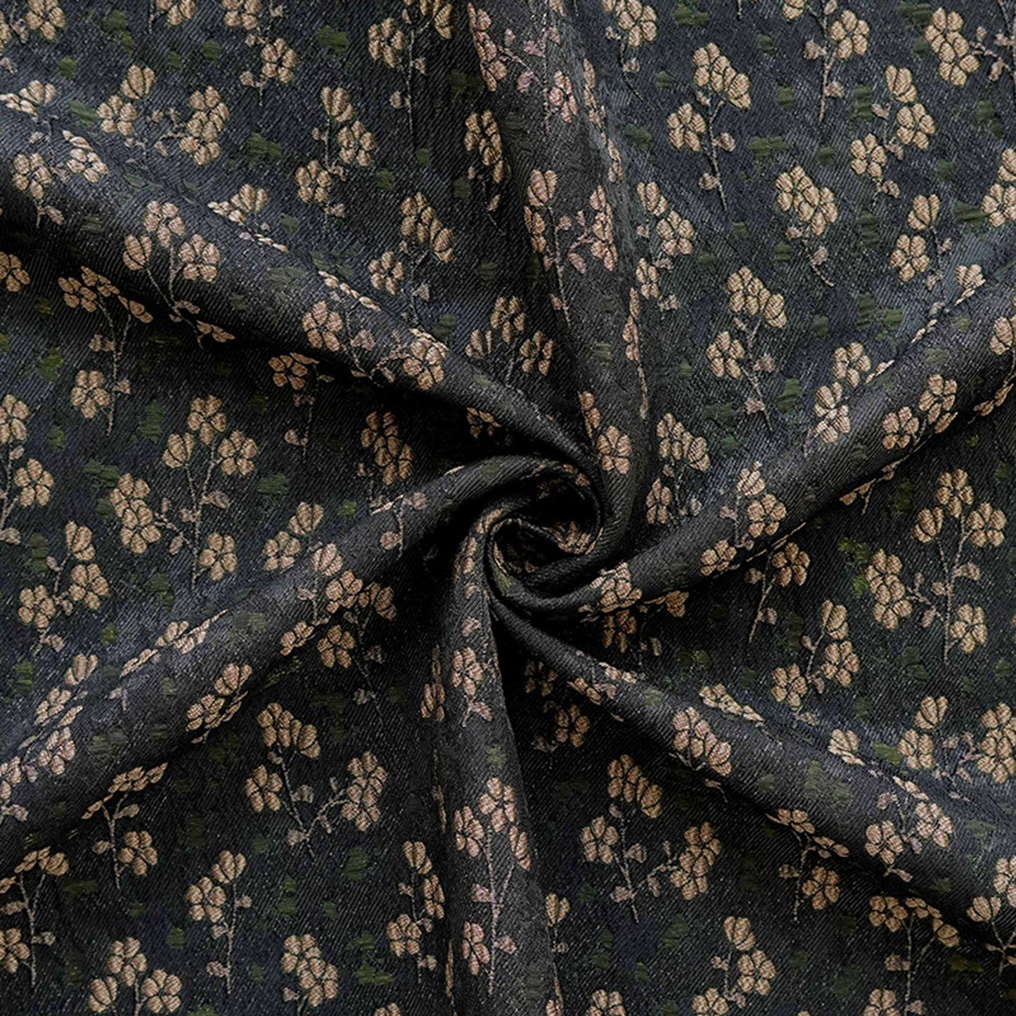 Vintage Jacquard Fabric with Black Base and Small Floral Pattern ��� Textured Brocade Cheongsam Materi"Wide