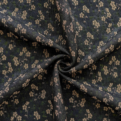 Vintage Jacquard Fabric with Black Base and Small Floral Pattern ��� Textured Brocade Cheongsam Materi"Wide