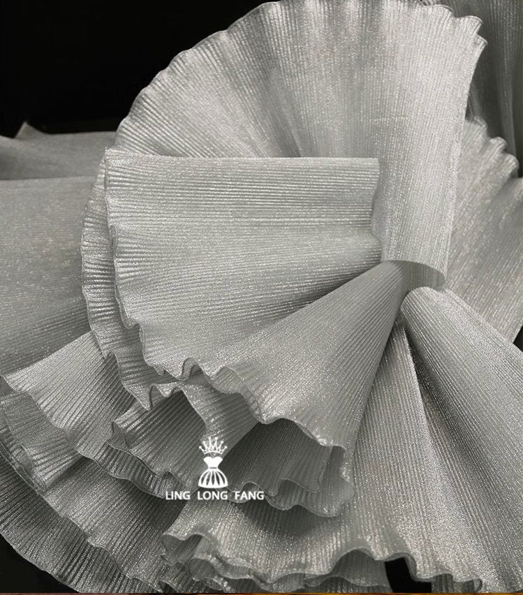 Metallic Luster Organza Lace: 3D Ruffle Designer Fabric, 27cm Wide