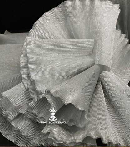 Metallic Luster Organza Lace: 3D Ruffle Designer Fabric, 27cm Wide