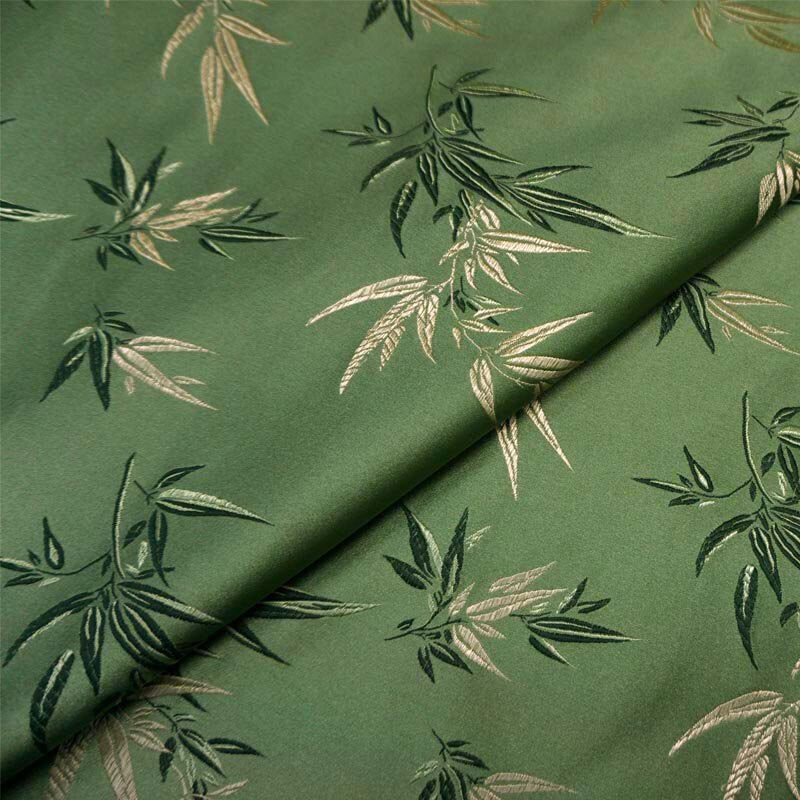 Light Gold Silk Brocade Fabric: Bamboo Leaves & Flowers