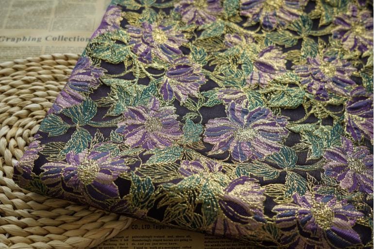 Gold Thread Jacquard Fabric: Retro Reversible Upholstery, Costume, Decor