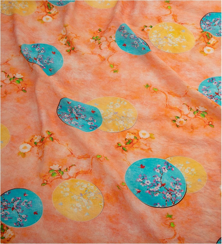 Floral Printed Linen Tencel Fabric: Lightweight Sewing Material, 57"W
