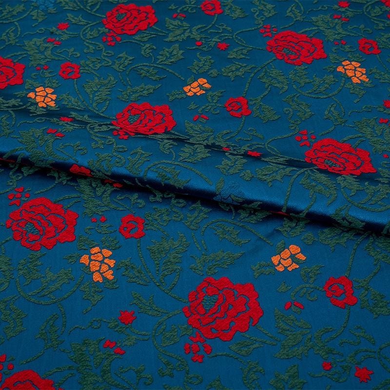Tissu satiné velours jacquard rose bleu foncé - 147 cm de large