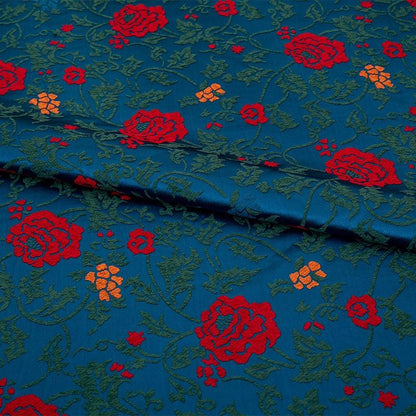 Tissu satiné velours jacquard rose bleu foncé - 147 cm de large
