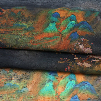 Tissu Tencel Ramie : Motif peinture de montagne, matériau pour la confection de robes