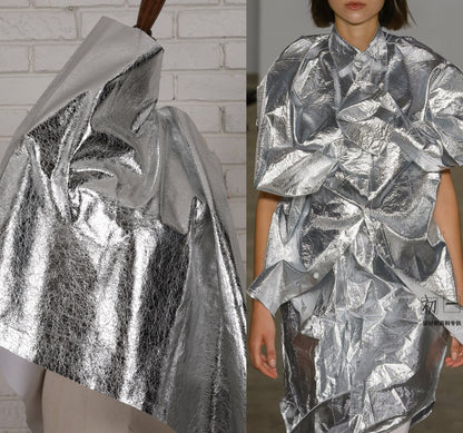 Mirror Coated Silver TPU Fabric: Metallic Designer Clothing Material
