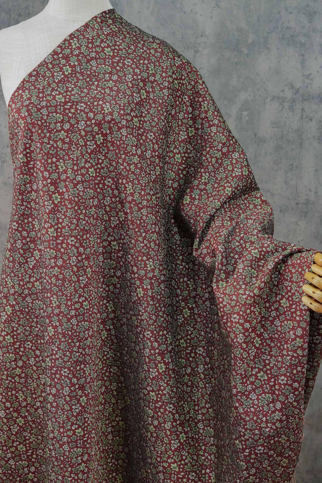Red Mini Floral Jacquard Fabric: Countryside Style, 58" Wide