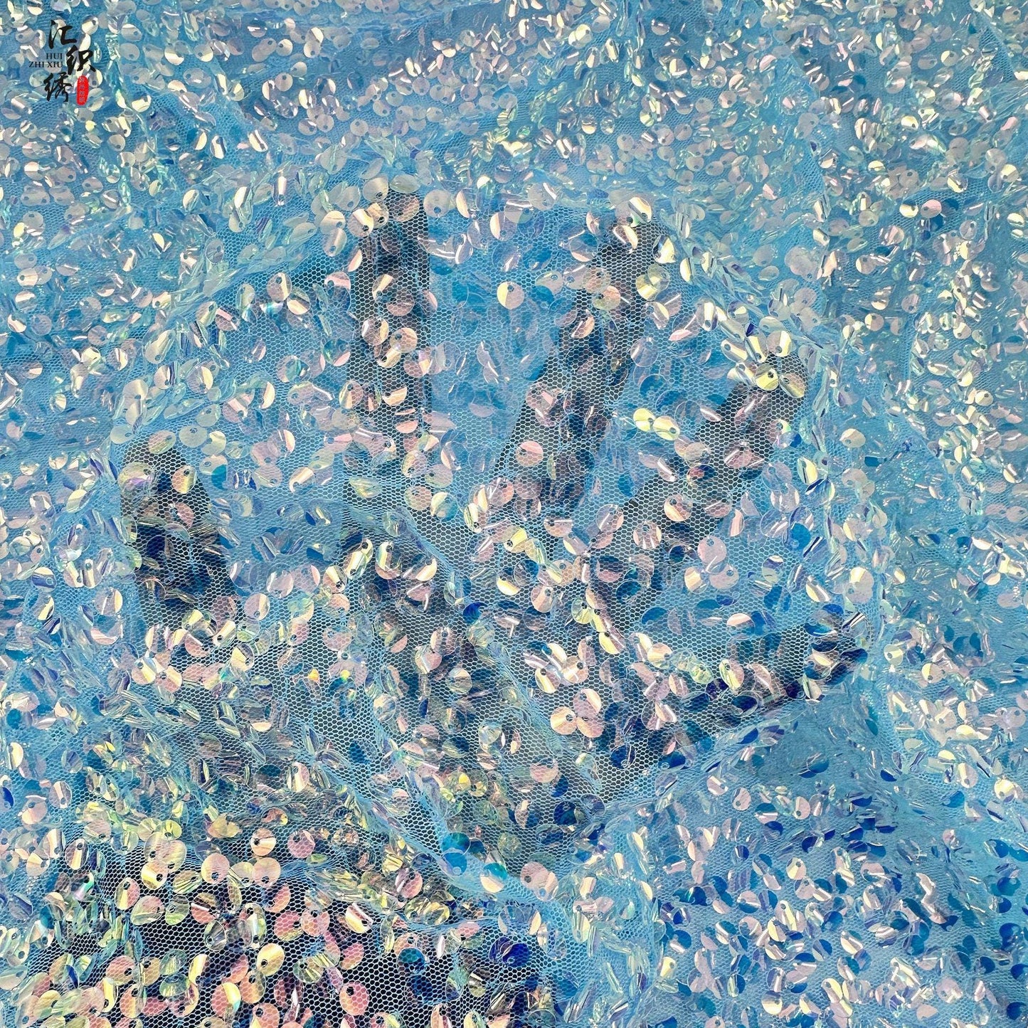 Sequin Embroidery Mesh Fabric, Full-Width Curved Beadwork, Costume Design by Yard