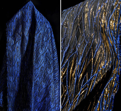 Turquoise Gold Thread Metallic Fabric: Designer Upholstery, Costume, Decor