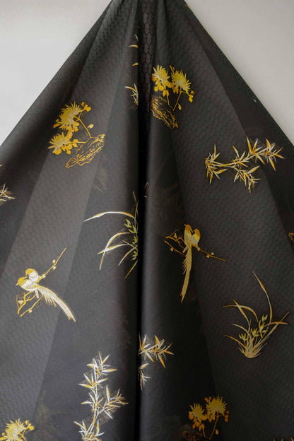 Bird & Bamboo Jacquard Fabric: Japanese Style Dress Fabric, 55"W