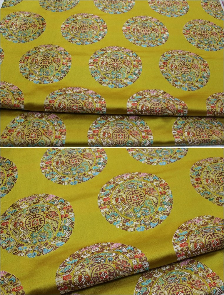 Chinese Fu Brocade Fabric: Floral Jacquard Satin, 29.5"W