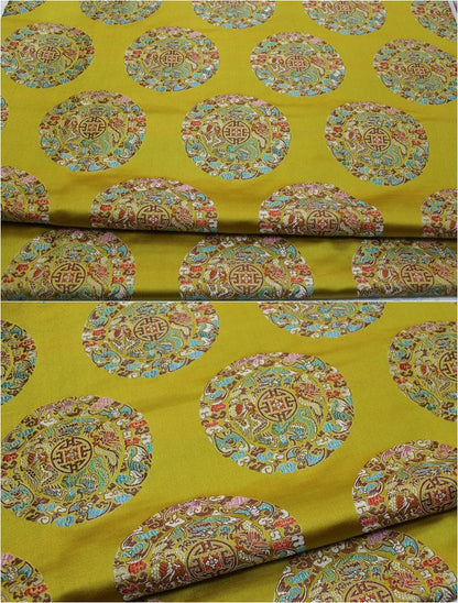 Chinese Fu Brocade Fabric: Floral Jacquard Satin, 29.5"W