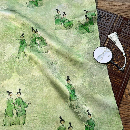 Tissu de luxe Xiangyun en soie et thé vert ��� Jacquard de rayonne large