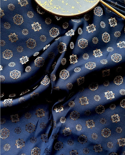 Nishijin Brocade Fabric: Tang Dynasty Pipa Pattern, Gold Thread (59"W)
