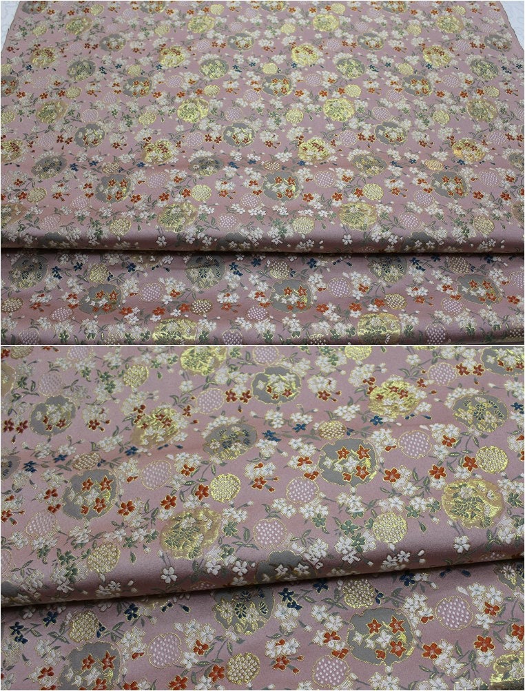 Japanese Dianthus Silk Brocade Fabric: Kimono Bowknot Sewing Material
