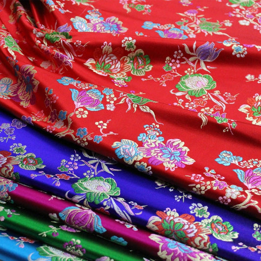 Floral Brocade Fabric: Chinese Style Silk Rayon Blend (29.5" Wide)