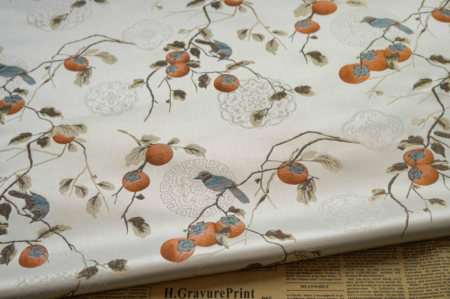 Reversible Jacquard Fabric: Persimmon Ruyi Embossed Woven Textile (65"W)