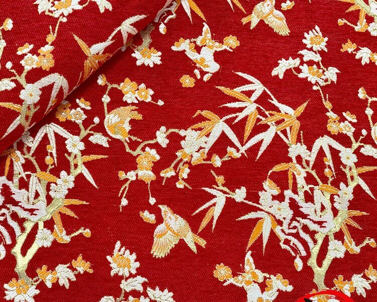 Red Jacquard Chenille Fabric: Floral Upholstery, Costume, Decor (by the Meter)