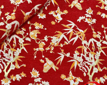 Red Jacquard Chenille Fabric: Floral Upholstery, Costume, Decor (by the Meter)