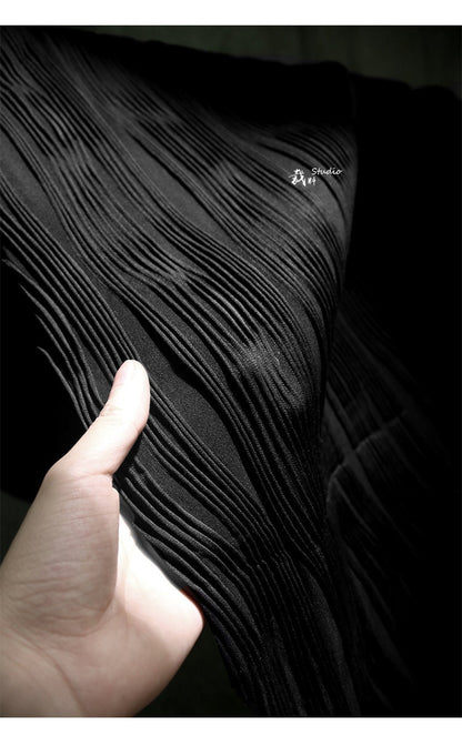Black 3D Striped Texture Fabric: Stretch Cotton Polyester Designer Sewing